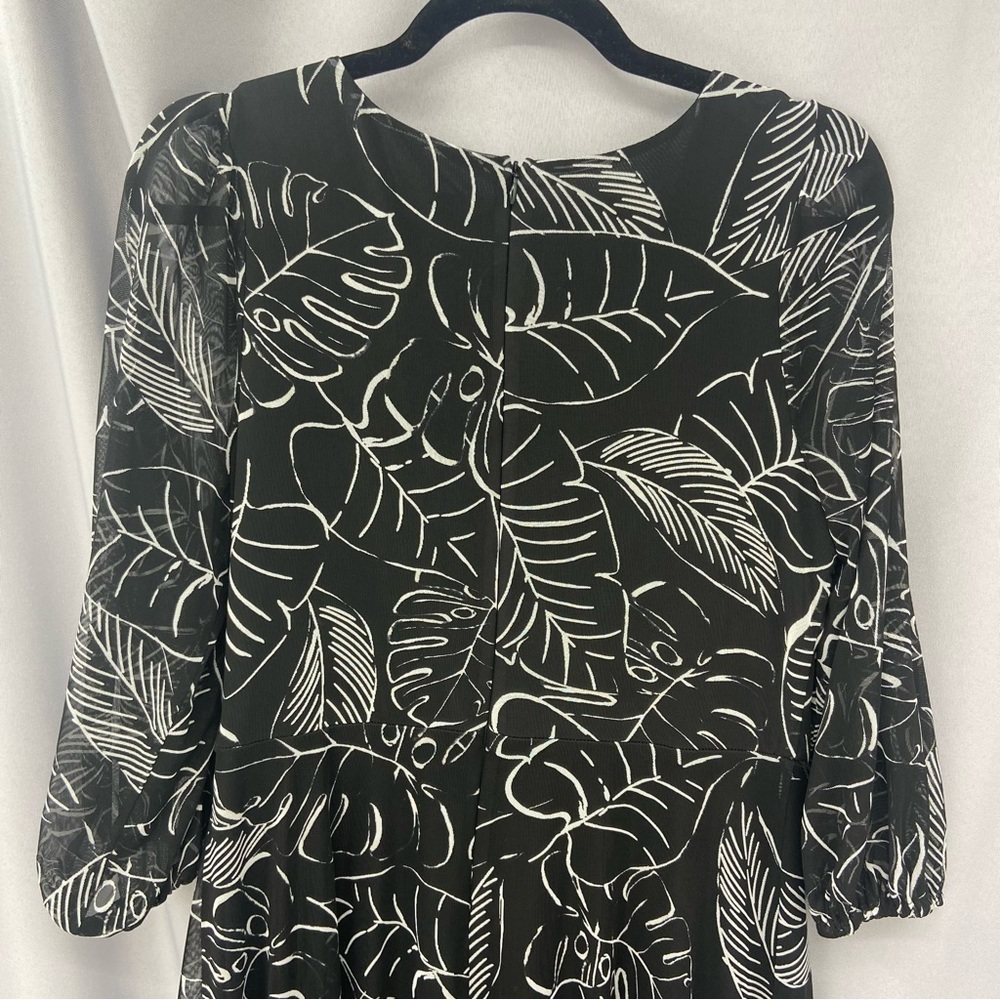 Joseph Ribkoff Surplice Wrap Midi Dress Black and White Palm Tropical Print 10 - Picture 8 of 13